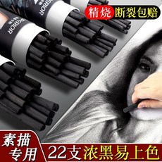 素描專用炭筆套裝：棉柳木炭條、炭精條、木碳條，美術生繪畫寫字彈灰筆, 1個, 2-4mm,棉柳木炭條