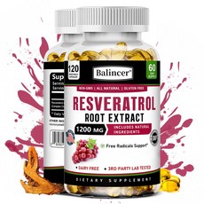 레스베라트롤 뿌리추출물 1200mg 캡슐 - 고농도 식물유래 포뮬라 영양보충제 Non-GMO 글루텐 프리, 1개, 60회분