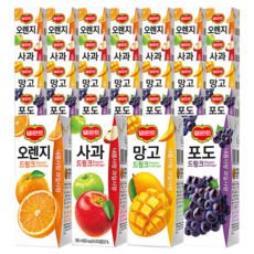 (190mlx32팩 혼합구성) 델몬트드링크팩 오렌지포도사과망고 주스 과즙음료, 1세트, 190ml, 1.오렌지x8 포도x8 사과x8 망고x8