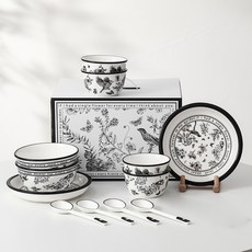 메블르 가든 4인 도자기 식기 선물세트 공기 (4P)+대접 (2P)+접시 (2P)+숟가락 (4P)+선물박스 포장, 1세트, 4인 식기 12P