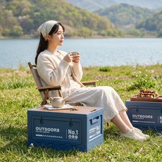 하루꿈 캠핑 박스 접이식 수납함 리빙박스 양사이드 개폐형 야외 차량용 피크닉 감성 정리함 폴딩박스, 1개, 블루