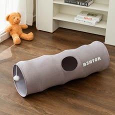 貓隧道直筒棕色小熊玩具 可折疊寵物玩具, 灰色小號[0.8M], 1個