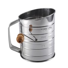 각도가 있는 주둥이와 측정 마크가 있는 핸드 크랭크 체 - 주방용 스테인리스 스틸 밀가루 체 (1개), M