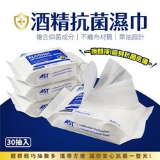 AST 酒精濕巾 隨身包 30抽 99.9%潔淨率 複合抑菌成分 輕巧便攜, 1個, 高效酒精抗菌濕巾隨身包(30抽入)