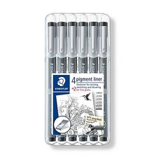 스테들러 피그먼트 라이너펜 6색 308 SB6 흑색세트 캘리 캘리그라피 캘리펜 미술용, 6개