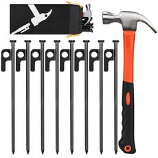 8팩 20.3cm(8인치) 튼튼한 단조 스틸 텐트 말뚝 및 망치 세트 보관 파우치 포함 록키 플레이스 구매 가능 134222