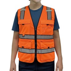 에이스 고급 남성 작업용 조끼 망사 배달조끼 인쇄가능, 형광주황, 1개