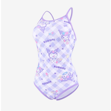 ZOKE 運動泳衣 庫洛米格子連身泳裝, 粉紅紫酷洛米 胸墊/雙層衣