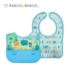Marcus&Marcus 3合1旅行收納圍兜組，寶寶用餐好幫手，輕巧易攜帶，多功能設計, 1個, 藍色森林