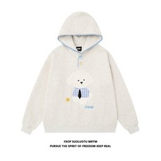 可愛毛絨小狗鈕扣連帽衛衣女 韓系慵懶風加絨加厚外套, 1個, 黑色（加绒）,XL