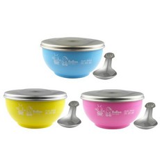 寶石牌 香醇不銹鋼兒童隔熱碗 (附上蓋), 藍+黃+粉(ST蓋), 1個, -