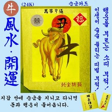 1+1 순금카드 소띠부적 휴대용 만사형통 선물 행운지갑카드 십이지 골드 자체브랜드 수작업 세상에서 단 하나뿐인 평생부적 24K 황금부적 복을 부르는 풍수 명품띠부적, 2개