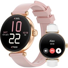 스마트 워치 1.19 AMOLED 여성용 스마트워치응답전화 걸기 100개 이상의 스포츠 모드를 갖춘 피트니스 트래커 IP68 방수 심박수수면 모니터 Android 및 iOS와, 1.19", Pink, 핑크