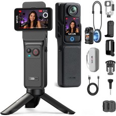 SJCAM C400 4K 여행 브이로그 카메라 64GB 카드 포함 유튜브 크리에이터용 7시간 녹화 바디 6축 안정화기 2.29인치 터치스크린 30미터 방수 검정 콘텐츠 촬영용, Black, 0GB Card