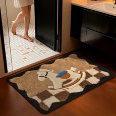 馬年新款 浴室防滑地墊 衛浴吸水地毯 洗手間門口腳墊 廁所速乾墊子, UL米色-栗色星騎,50*80, 1個