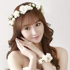 브라이덜 샤워 꽃화관 꽃팔찌 소품 5종 셀프 웨딩 촬영 조화, 피치화관+팔찌