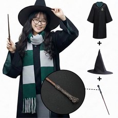 [청춘교복] 고퀄리티 해리포터 지팡이 3종세트 로브+모자+지팡이 코스프레 할로윈 마법사 졸사 졸업사진