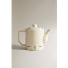 자라 zara 카페 일러스트 스톤웨어 티포트 - 화이트 / 그린113907, 단일 사이즈