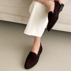 여성용 리얼 스웨이드 발편한 페니로퍼