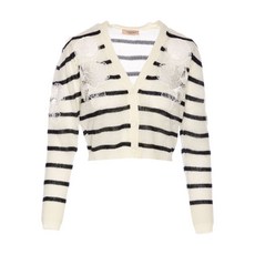 트윈셋 스트라이프 레이스 디테일 가디건