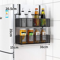 주방 냉장고 옆 수납 정리 단층 걸이 선반 다층 다용도 조리도구, 1칸, 1x1m, 블랙 이층 대형