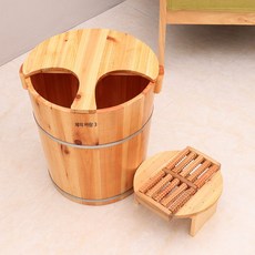 원목 뚜껑형 깊이감 있는 가정용 목재 족욕조 발족욕기 디톡스 스파족욕기 40cm 높이 족욕효능, 높이 40CM + 긴손잡이 뚜껑 + 마사지휠 스툴, 1개