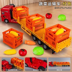 兒童玩具車加仿真運輸車合金車頭燈光音效回力拖運貨車男孩禮物, 1個, 706-87蔬菜運輸車-袋裝-紅色:1