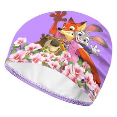 女童套裝泳衣 瘋狂動物城印花 兒童吊帶泳衣泳帽兩件組