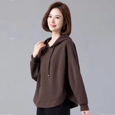 중년여성 심플 무지 얇은 옆트임 루즈핏 숏 후드 맨투맨 봄 가을 캐주얼 후드티 상의