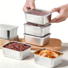 Shipshape 스테인리스 수납함 스텐 소형 도시락통 6P 냉장고 스텐 사각 트레이스텐용기 밀폐용기, 트레이 6p, 1세트