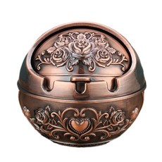 歐式設計 帶蓋防飛灰煙灰缸 家用客廳擺件, 紅銅玫瑰花 小號, 1個