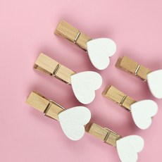하트모양 나무메모사진클립 50개입 꾸미기소품