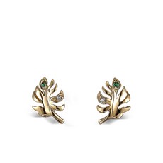 아나벨라챈 팜 9K 옐로 골드 에메랄드 다이아몬드 이어링