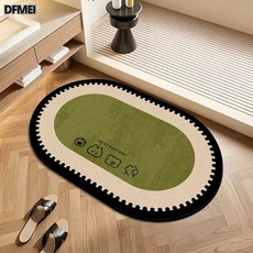 DFMEI 卡通浴室地墊衛生間硅藻泥吸水洗手檯廁所門口防滑耐髒腳墊簡約風, 1個, 深林閒伴-橢圓
