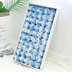 情人節禮物首選：桃園熱銷三層仿真香皂玫瑰花束，浪漫香氛，持久保存, 1個, 碎冰藍玫瑰花頭一盒50朵 送花桿, 碎冰藍玫瑰花頭一盒50朵 送花桿