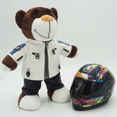 非凡優選 機車機車頭盔熊公仔機修賽車拉力熊尾箱吊飾玩偶agv頭盔小熊, 白皮熊+塗鴉盔, 1個
