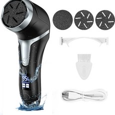 電動磨腳器 液晶數位顯示 可吸塵 兩段式防過載, 黑色金屬銀 粗中細3磨頭, HN - 01