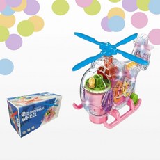 반짝이는 LED와 신나는 음악이 나오는 투명 헬리콥터! 1개, 핑크색