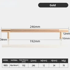알루미늄 합금 주방 캐비닛 손잡이 널링 조각 가구 무광 블랙 서랍 골드 유럽 스타일, 07 Gold 192mm, 1개
