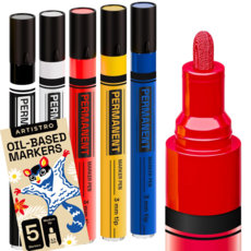 유성 영구 도료 마킹 펜-중간 마킹 펜 타이어 목재 암석 직물 유리 세라믹 금속 플라스틱 등-속건 방수 다양한 색갈에 사용 가능3.0mm, 1세트, 5색