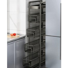 철제 틈새 트롤리 수납장 선반 이동식 슬라이딩 정리함, 크림화이트 5단 20cm