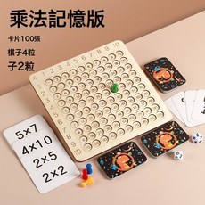 DFMEI 兒童益智桌面遊戲玩具對對碰消消樂訓練孩子記憶反應能力, 如圖, 【郵購盒】18*18CM乘法記憶版(100張卡片+4棋+2骰