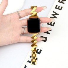 适用苹果金属表带波浪不锈钢S6创意小众se, New轻奢金属Z字【金色】表带,40mm(4-6代SE/SE2)通用