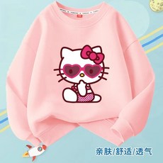 賣場優選童裝 女童長袖 2025年男女童套頭圓領外套卡通印花凱蒂貓上衣中大童休閒洋氣衛衣