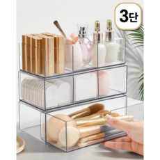 벨로브 깔끔 미니 욕실 수납 정리함 서랍형 3단 투명 수납함, 1개, 클린 투명