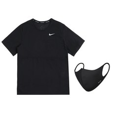 NIKE 男款印花短袖圓領排汗T恤 黑色+口罩