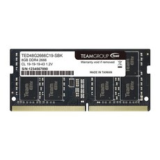팀그룹 엘리트 DDR4 8GB 싱글 2666MHz PC4-21300 CL19 언버퍼드 비 ECC 1.2V SODIMM 260핀 노트북 PC 컴퓨터 메모리 모듈 램 업그레이드 -, 팀그룹 엘리트 DDR4 8GB 싱글 2666MHz PC