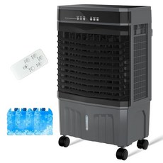 VCJ 5갤런 휴대용 늪 쿨러 3-in-1 증발식 에어 쿨러 아이스 팩 4개 3가지 모드 및 3가지 속도 LED 터치 패널 12시간 타이머 유리 상단 4롤링 캐스터