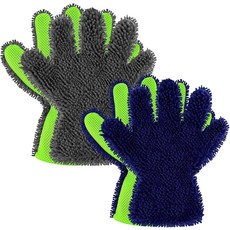페레이클 2팩 세차 미트 5 핑거 마이크로파이버 자동 장갑 주방 가정용 양면 청소 파란색 및 회색, Blue and Gray
