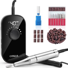 COSLUS 프로페셔널 충전식 전기 네일 드릴 40000 RPM 아크릴 젤 연마 제거를 위한 보관 스탠드가 있는 휴대용 파일 - 여성 가정용 매니큐어 DIY 또는 살롱 핑크, Black